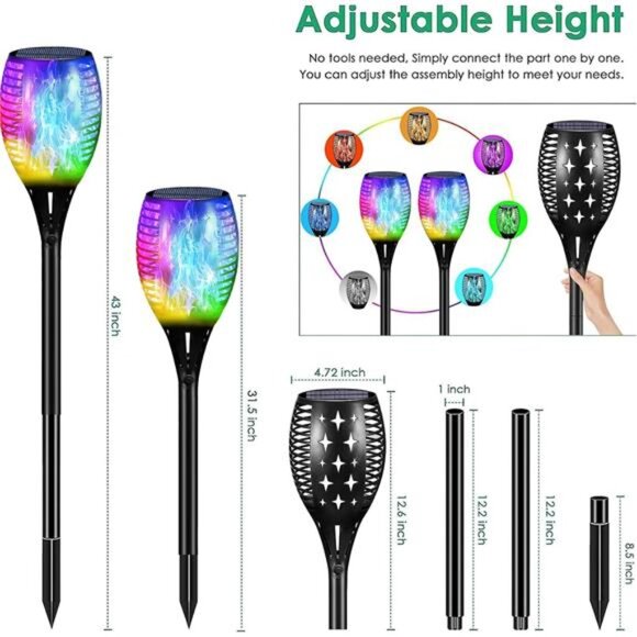 Multi Color Halloween RGB Christmas Outdoor Solar Torch Lights, Flickering Flame - Picture 2 of 7